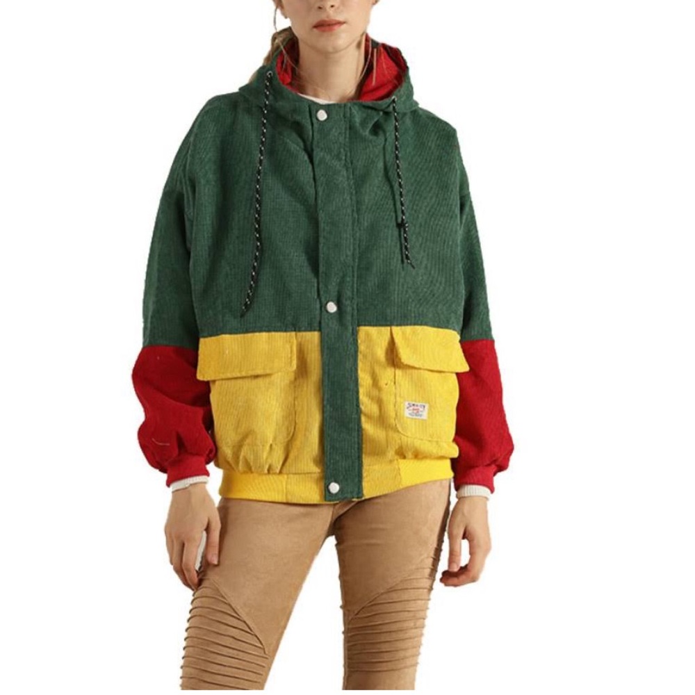 Zaful Corduroy Color Block Loose Hooded Jacket